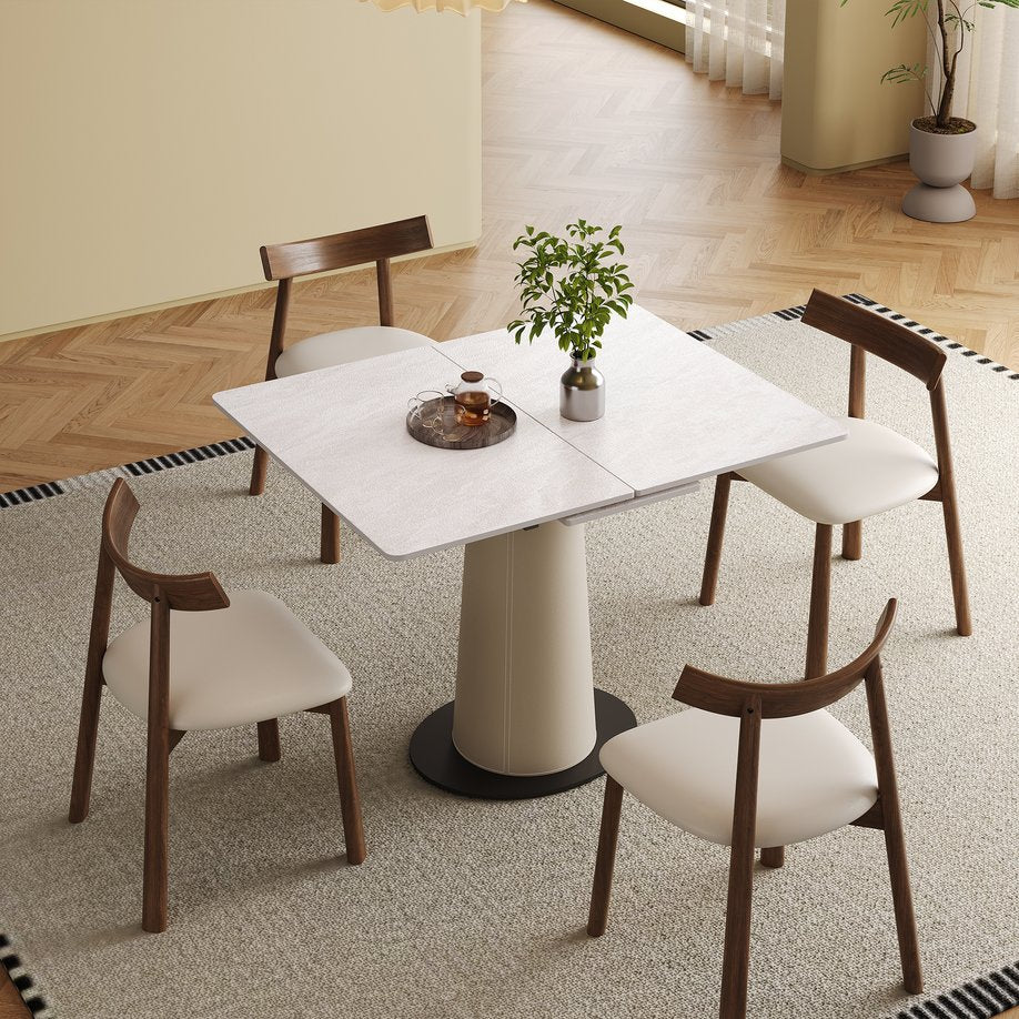 English Elm Retractable Rock Slab Dining Set with Leather Wrapped Base for Compact Apartments W2700S00103