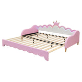 English Elm Twin Extending Daybed With Led Lights, Modern Upholstered Princess Daybed With Crown Headboard,Pink