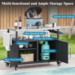 English Elm K&K 54.5" Outdoor Kitchen Island with 1.6" Stainless Top, Locking Wheels, Spice Rack & Bottle Opener N707P270779B