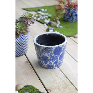 English Elm Set of 4 Terracotta Planters Distressed Blue White Glaze Antique Ceramic Style W2078P495142