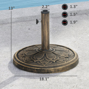 English Elm Umbrella Stand Resin Concrete Base with Lotus Relief Bronze Finish for Patio Decks T3971P426735