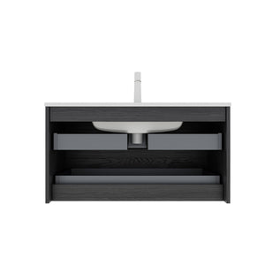 English Elm BRON 36" Wall-Mounted Bathroom Vanity with Ceramic Sink, Dark Oak Plywood, 2 Soft-Close Drawers, Pre-Assembled W2615P247213