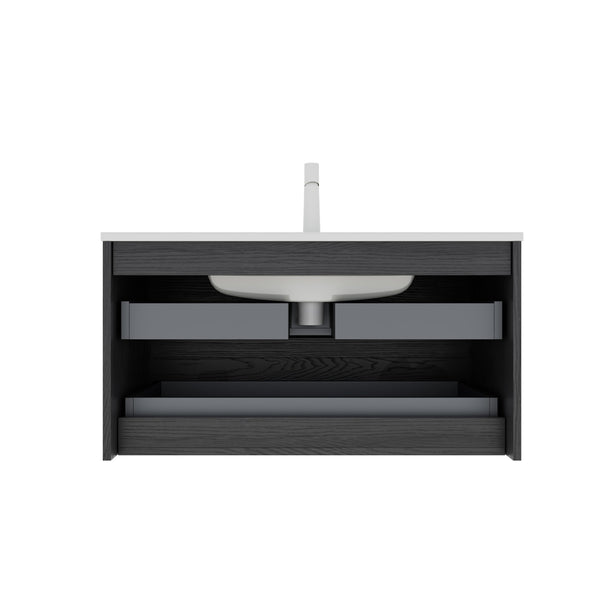 English Elm BRON 36" Wall-Mounted Bathroom Vanity with Ceramic Sink, Dark Oak Plywood, 2 Soft-Close Drawers, Pre-Assembled W2615P247213
