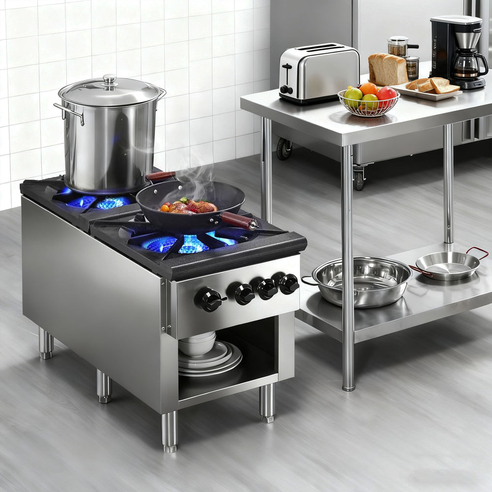 English Elm Commercial Cast Iron Dual Burner Gas Hot Plate 180000 Btu Stainless Steel Range W5057P394274