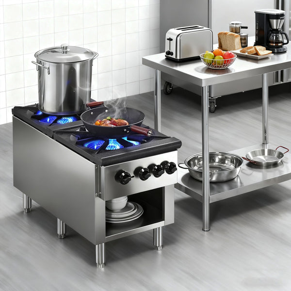 English Elm Commercial Cast Iron Dual Burner Gas Hot Plate 180000 Btu Stainless Steel Range W5057P394274