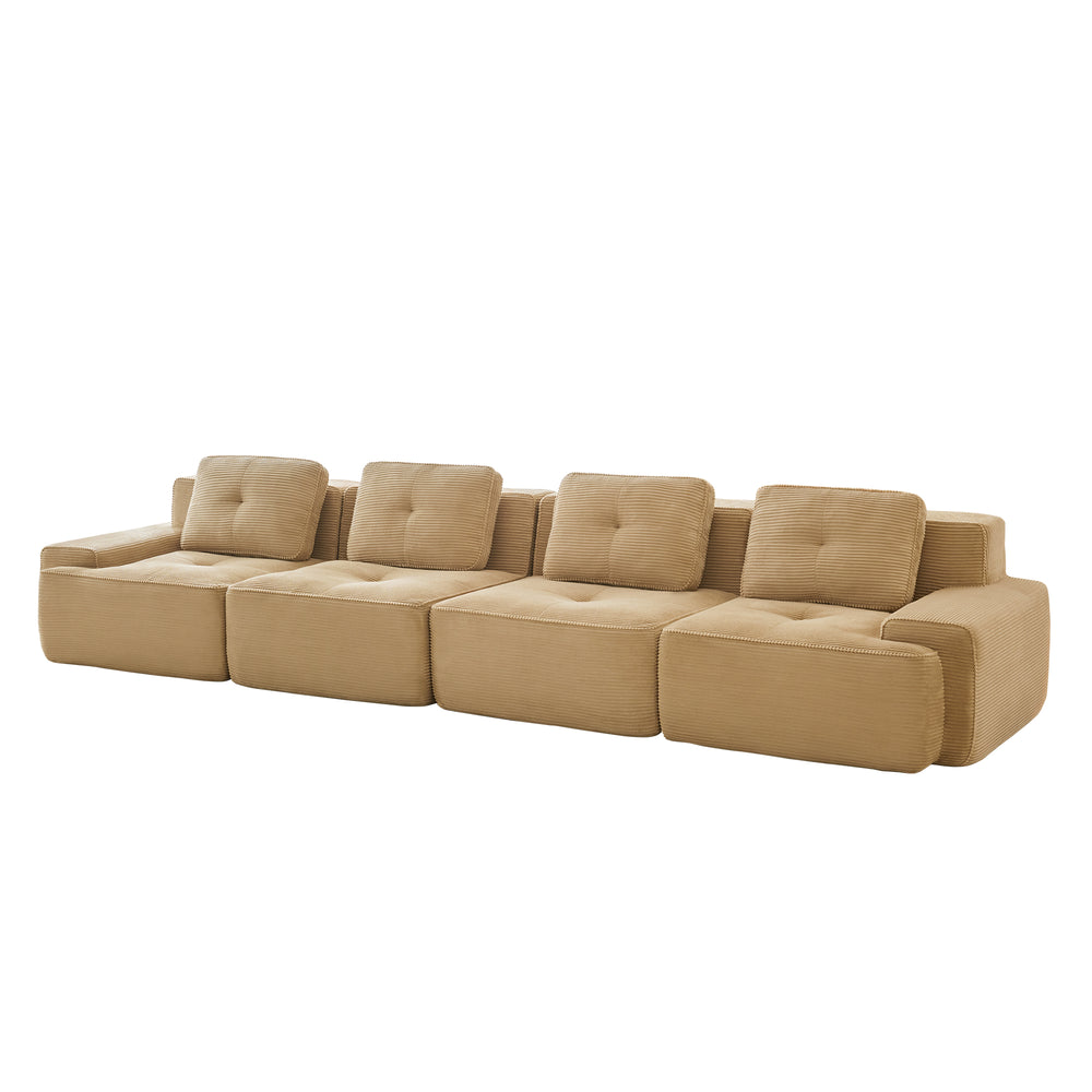 English Elm 153" Modern Modular Sectional Sofa - Cozy Corduroy 4-Seater Couch With Tufted Design & No Assembly W714S01471
