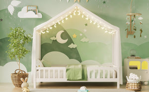 English Elm Montessori House Bed Frame Twin with Canopy & Full Guardrails, Cozy Kids Platform Bed for Toddlers White 81.5 L x 16 W x 6.6 H N733P356043K