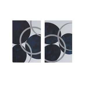 JLA Home INK+IVY - Silver Abstract 2-Piece Canvas Art Set by Hutton — Deep Navy & Reflective Silver Foil, Glossy Gel Finish II95C-0142