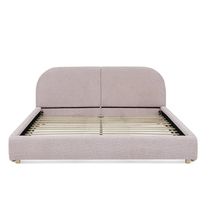 English Elm Queen Upholstered Bed with Tall Curved Headboard Soft Textured Fabric Modern Bedroom Pink W487S00484