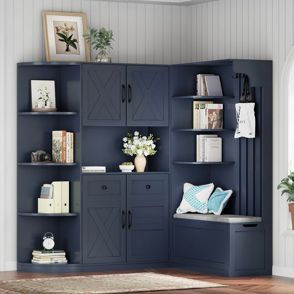 English Elm Multifunctional Hall Cabinet – Stylish 2-In-1 Storage Solution With Hooks For Entryway & Living Room W1580S00187