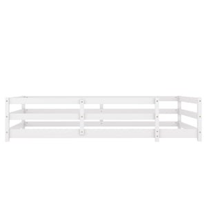 English Elm Twin Montessori Pine Floor Bed with Full Fence Rails for Kids Cozy Bedroom W1820P398987