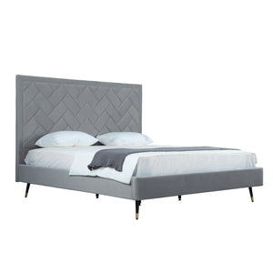 English Elm Crosby Luxurious Gray Velvet King Bed With Chevron Headboard & Easy Assembly For Ultimate Comfort B365S00035