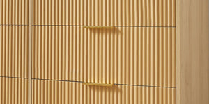 English Elm Bedroom Dresser - Stylish 6-Drawer Wavy Front Storage Chest In Natural Finish For Modern Spaces W1162P190403