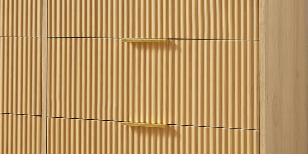 English Elm Bedroom Dresser - Stylish 6-Drawer Wavy Front Storage Chest In Natural Finish For Modern Spaces W1162P190403