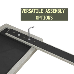 English Elm King Upholstered Platform Bed Frame King Size Linen Fabric Padded Headboard Adjustable 32.87"-37" Beige Modern Sturdy 1000lb Capacity W1716P280530