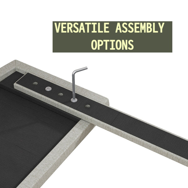 English Elm King Upholstered Platform Bed Frame King Size Linen Fabric Padded Headboard Adjustable 32.87"-37" Beige Modern Sturdy 1000lb Capacity W1716P280530