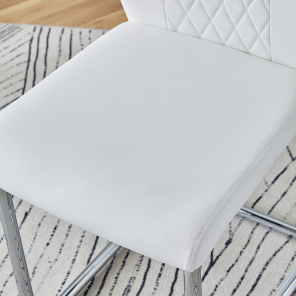 English Elm Table and Chair Set Oval Glass Top Twin Column Base with Six Pu Leather Seats Silver,Transparent,White W1151S04738