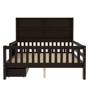 English Elm Full Solid Wood Platform Bed with Chalkboard Headboard, Storage Drawers & Shelves, Kid-Friendly White Espresso W1580P362709