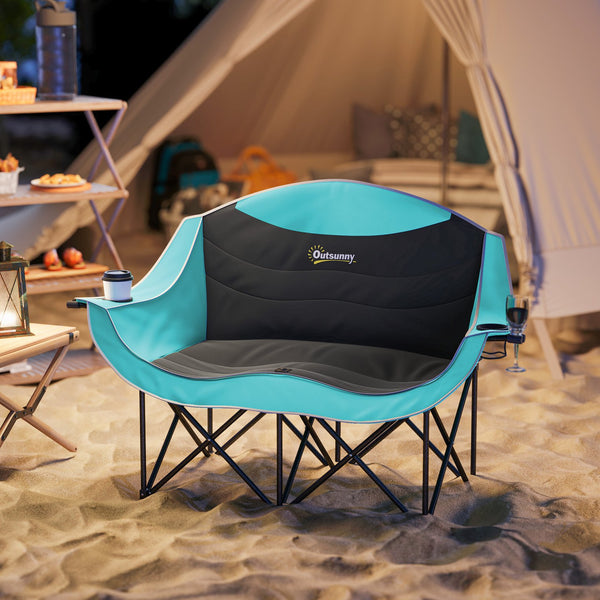 English Elm Outsunny Two Person Folding Camp Loveseat with Padded Seats and Built in Cup Holders W2225P485537
