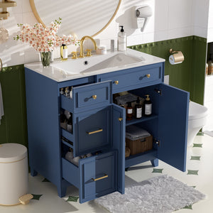 English Elm 36" Modern Bathroom Vanity with Ceramic Sink, Soft-Close Doors, Double-Layer Drawer & Storage Elegance Blue N729P289163C