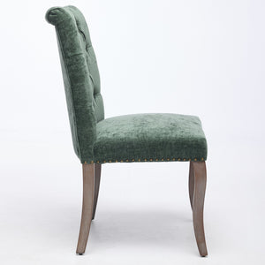 English Elm Upholstered Chenille Tufted Dining Chairs Set of 2 with Curved Wood Legs Club Style Olive Green W1143P457782