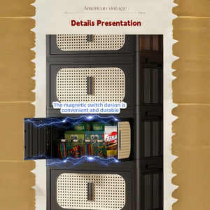 English Elm Retro Folding Storage Cabinet With 5 Tiers, Magnetic Door & Wheels - Space-Saving & Versatile! W2873P366259-GIGA