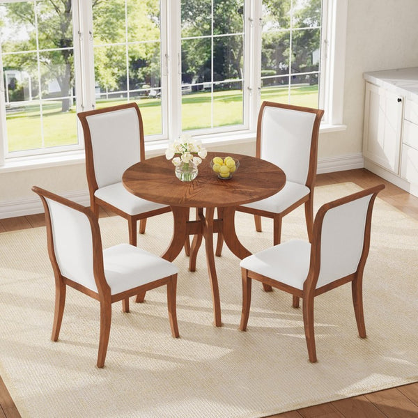 English Elm Walnut Dining Table Set: Charming 39.4" Round Table & 2 Upholstered Chairs For Cozy Dining Spaces TWSET-GRACIA2D-GIGA
