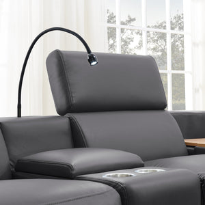 English Elm 5-seater Air Leather Power Reclining Sectional with Led Bluetooth Subwoofer and Lift Cabinet Dark Grey W1191S00125
