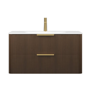 English Elm ZANE 36" Bathroom Vanity with Integrated Hot-Press Sintered Stone Basin, Floating Plywood Cabinet, Soft-Close Drawers and Moisture-Resistant Finish Carrara White,Walnut W2615P360727