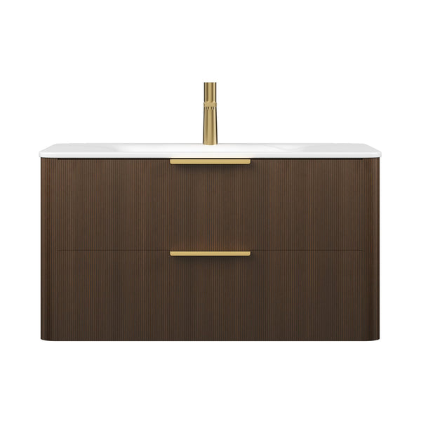 English Elm ZANE 36" Bathroom Vanity with Integrated Hot-Press Sintered Stone Basin, Floating Plywood Cabinet, Soft-Close Drawers and Moisture-Resistant Finish Carrara White,Walnut W2615P360727