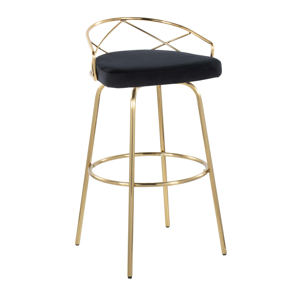 English Elm 30" Swivel Barstools Set of 2 Black Velvet Gold Legs Bar Height Kitchen Glam B202S00495