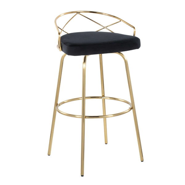 English Elm 30" Swivel Barstools Set of 2 Black Velvet Gold Legs Bar Height Kitchen Glam B202S00495