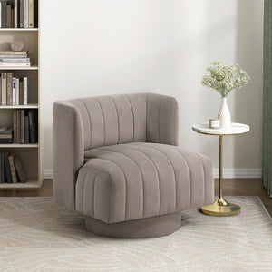 English Elm Modern Swivel Chair Channel-Tufted Barrel Back Upholstered Accent Seat with 360° Metal Base, Cozy Contemporary Comfort taupe 37.5 L x 28.5 W x 14.5 H B011P379436