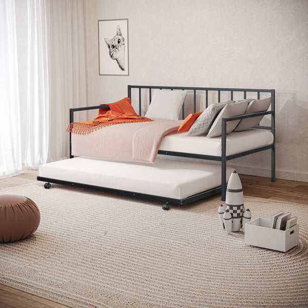English Elm Contemporary Full-Size Metal Bed Frame with Minimalist Design, Lightweight, Foundation-Free Ease Black 76 L x 18 W x 4 H B2741P364410