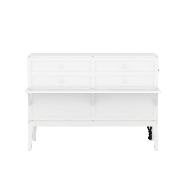 English Elm Queen Murphy Bed with Shelf & Built-In USB Charging Station, Space-Saving White Wall Cabinet Design SM000338AAK