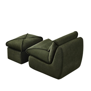 English Elm Compressed Lounge Chair with Ottoman - Space-Saving Chenille Upholstered Sofa, High-Density Foam Comfort Green W1036P251828