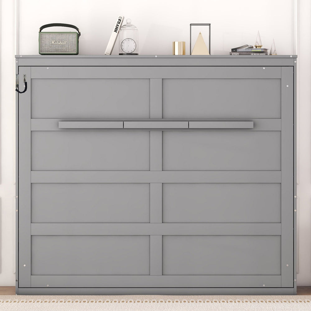 English Elm Queen Murphy Wall Bed with Dual Piston Mechanism Space Saving Mdf Cabinet Frame Gray LP000665AAE-2