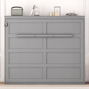 English Elm Queen Murphy Wall Bed with Dual Piston Mechanism Space Saving Mdf Cabinet Frame Gray LP000665AAE-2