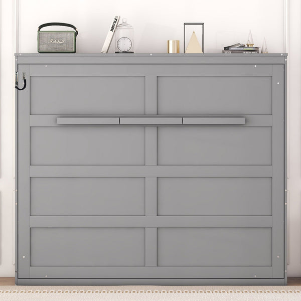 English Elm Queen Murphy Wall Bed with Dual Piston Mechanism Space Saving Mdf Cabinet Frame Gray LP000665AAE-2
