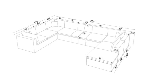 English Elm Coffee Bean Upholstered Modular Sectional Sofa with Toss Pillows Lounge Style Light Gray B2748S00074