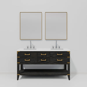 English Elm Black Oak Double Bath Vanity Set With White Quartz Top, Chrome Faucets & 2 Matching Mirrors Included B2731S02197