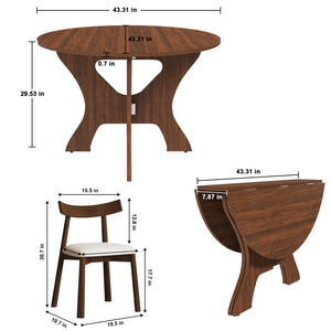 English Elm 43 Inch Foldable Mdf Dining Set with Pu Cushioned Solid Wood Chairs Space Saving Walnut W2700S00114