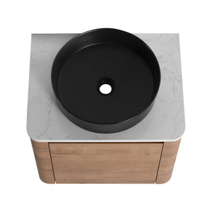 English Elm 60'' Wall-Mounted Bathroom Vanity With Elegant Ceramic Art Sink & Soft-Close Door For Modern Spaces W999S00411