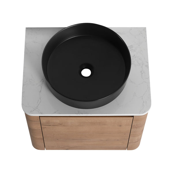 English Elm 60'' Wall-Mounted Bathroom Vanity With Elegant Ceramic Art Sink & Soft-Close Door For Modern Spaces W999S00411
