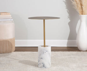 English Elm Symbol Round Gold Metal Top Side Table with Genuine Marble Base for Living Room B202P223402