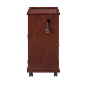 English Elm Powered Narrow End Table with Charging Station, Walnut Bedside Table with Wheels, USB Ports, Storage W1693P227261