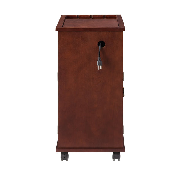 English Elm Powered Narrow End Table with Charging Station, Walnut Bedside Table with Wheels, USB Ports, Storage W1693P227261