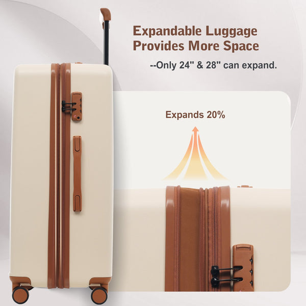 English Elm Luggage 5 Piece Hardside Abs Set with Front Access Carry on and Tsa Spinner Wheels Brown+White N732P391544K