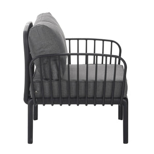 English Elm Christopher Knight Home® - 5 Modern Patio Conversation Set with Deep Seating, Waterproof Cushions, Glass Coffee Table, Durable Black+ Gray N780P19945449B