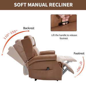 English Elm Emon's Overstuffed Chenille Power Lift Recliner with Massage Heat and Charging Ports Camel W1803S00093